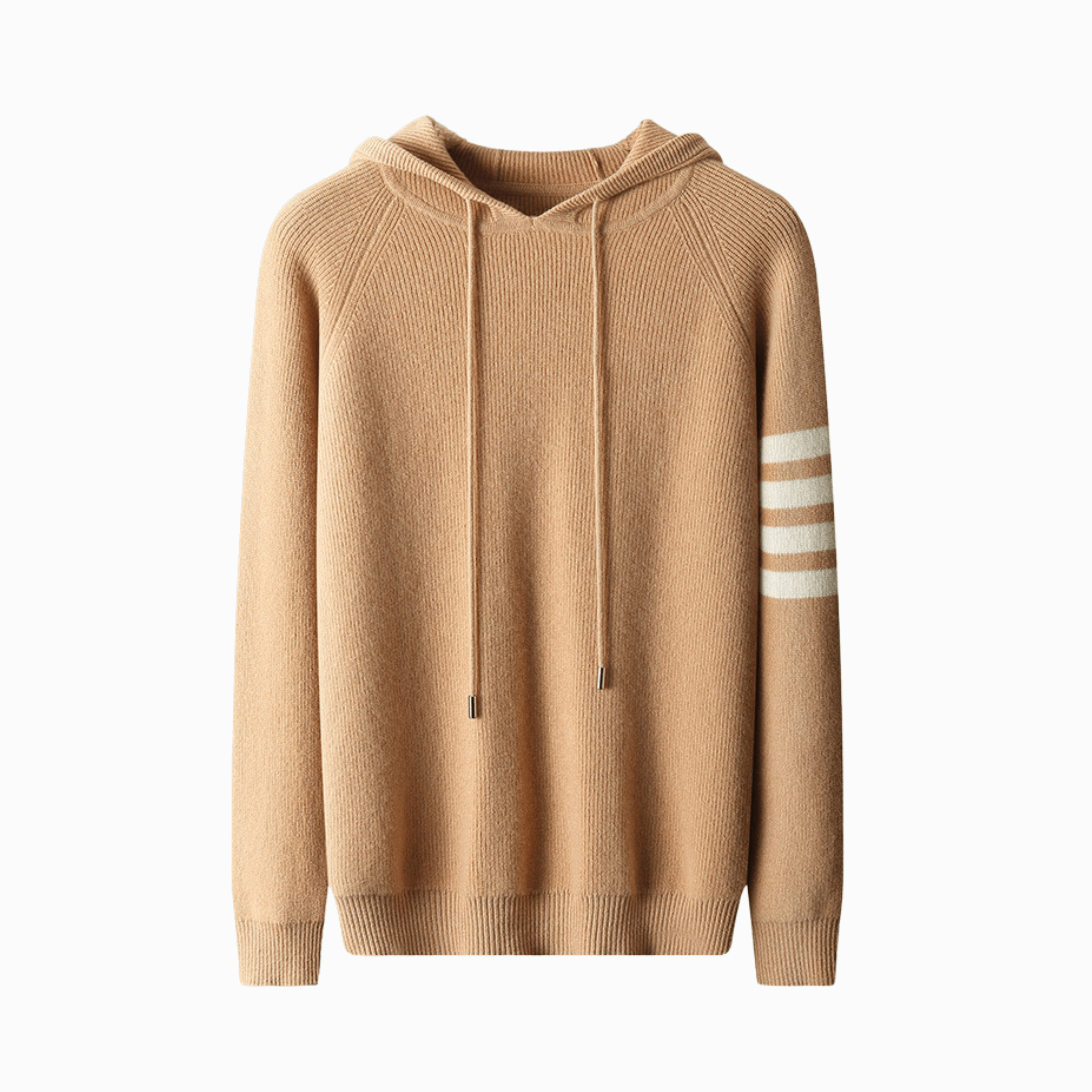 RIBBAD HOODIE MED RÄNDER - Brun