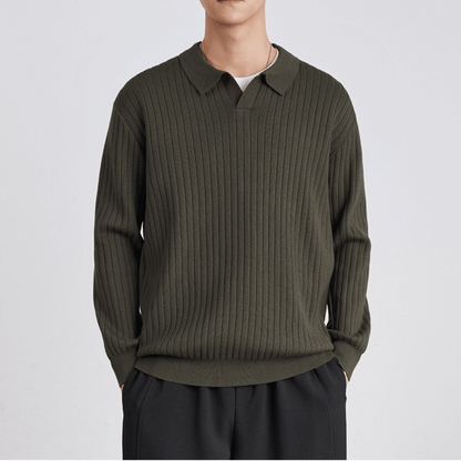 RIBBED POLO SWEATER - Grön