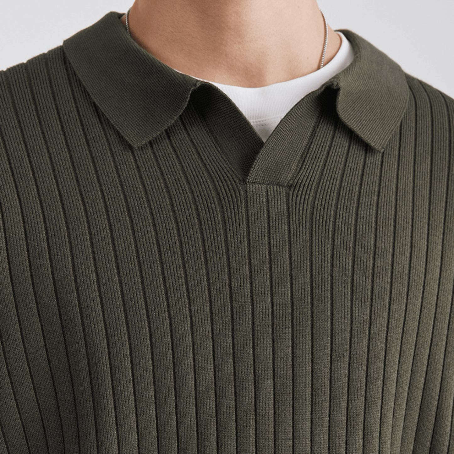 RIBBED POLO SWEATER - Grön
