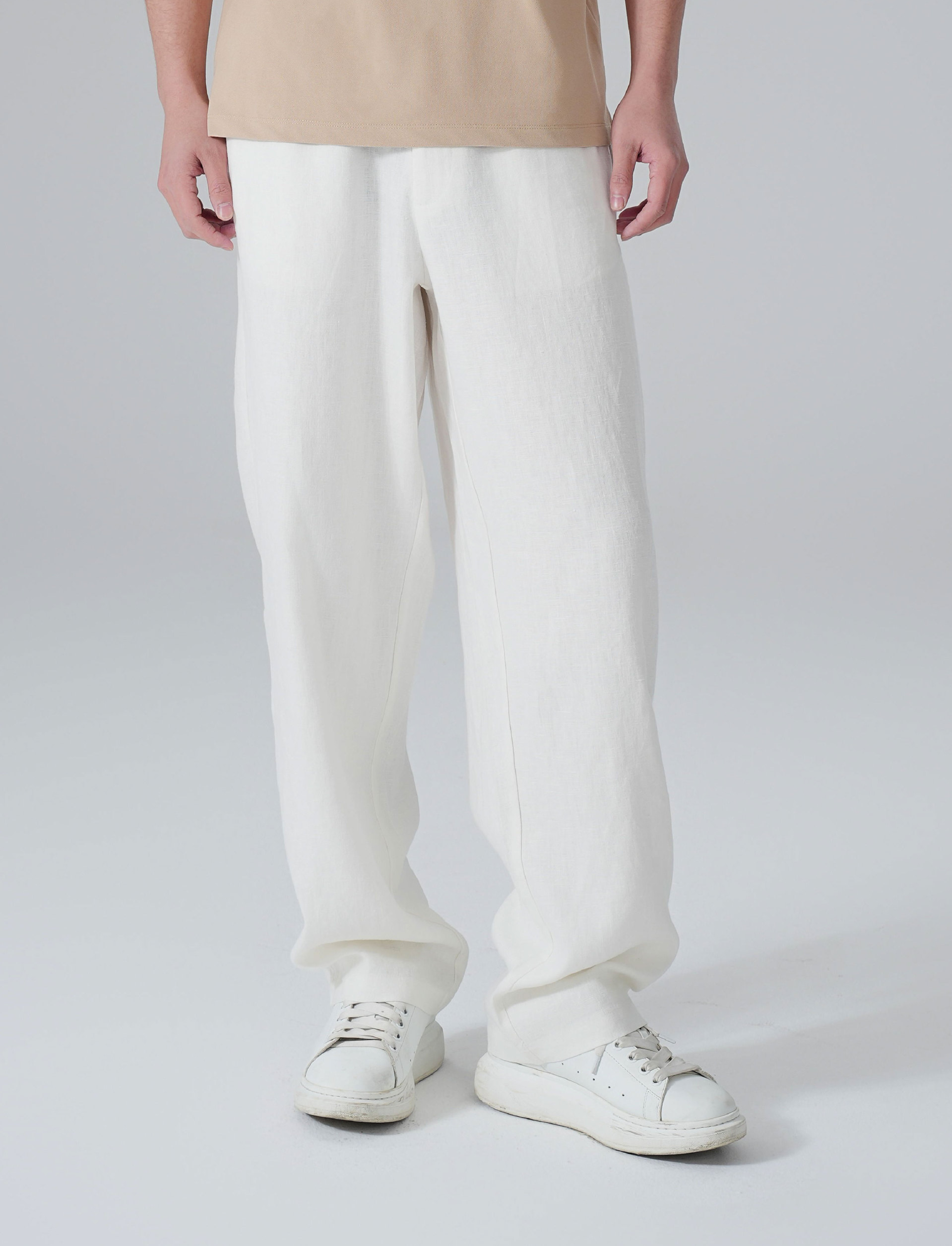 LUXE REGULAR LINNEBYXOR - Beige